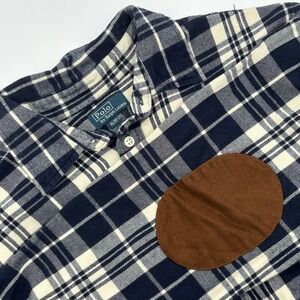 Polo by Ralph Lauren Boys Flannel Plaid Shirt Elbow Patch XL (18-20) Blue White